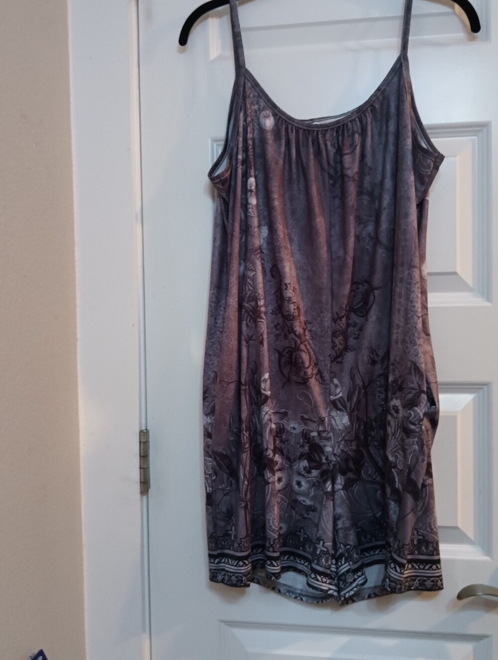 Sleeveless Floral Border Print Slip Dress in Dusty Lavender